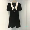 فستان الخريف لابيل رقبة طويلة الأكمام الأسود المشمش منتصف العجل العلامة التجارية نفس النمط الإمبراطورية النساء