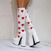 Stiefel herzförmige Plattform Chunky Heels Lang weißes Lederknie hochrunde Zehen Outfit Frühlingsschuhe moderne Frauen