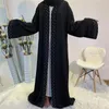 Etniska kläder muslimska kofta abayas snörning klänningar för kvinnor vanligt pärlast öppna abaya kläder casual robe femme caftan islam