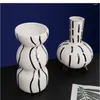 Vaser nordiska kreativa keramik enkel handmålad svartvitt hantverk vas vardagsrum sovrum hem dekorat ornament