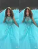 Vestidos 15 Anos Quinceanera Dresses 2023 Aqua Blue Applique Beaded Ball Gown