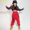 Scary Wear Girls Hip-Hop Vêtements Plaid Shirt avec nombril exposé Vest Red Loose Casual Pantals Street Dance Costume Jazz Performance