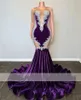 Appliques de dentelle sexy sirène noire fille violette de bal robe de bal 2024 Velvet transport en maille de la fête de graduation formelle robes de soirée robe de bal