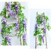Fleurs décoratives artificielles guirlandais violet fausse fleur guirlandes 190cm pour la décoration de chambre à coucher de mariage intérieur extérieur
