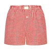 Shorts femininos na cintura média perna larga para mulheres elásticas retro xadrez calças de pijama de verão garotas de linho de algodão