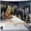 Tapestries kerstboom tapijtbosbos sneeuw hangende doekjaar cadeaubon kunstdecoratie Boheemse stijl slaapkamer huis