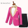 Jackets Bridalaffair Luxury Royal Blue Jacqaurd Groom Tuxedos Shawl Gold Lapel Men Suits Wedding Best Man Blazer (Jacket+Pants+Bowtie)