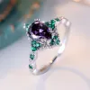 Bandas Purple Crystal Water Drop Stone Ring Green Zircon Noivado Band Rings For Women Classic Silver Color Color Wedding Acessório