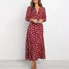 Manga larga para mujeres Vestidos florales bohemio maxi suelto de la cintura alta del vestido estampado de cintura alta