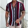 Summer Mens Shirt Modna Bluzka w paski z krótkim rękawem Odkręć kołnierz guziki ograniczona odzież swobodna 240415