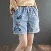 Jeans feminino verão fêmea lavada botão de algodão shorts mulheres altas cintura casual damas magras moda elegante calças curtas Q482