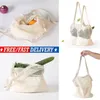 Drawstring Reusable String Women Shopping Grocery Bag Shopper Tote Mesh Net Woven Cotton Bags