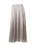 スカートエレガントな女性用スカート秋のサテンシルクロングフォーレディースファッション2024レディソリッドカラーカーキホワイトハイウエスト
