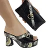 Sandals Top Brand Designer Shoe and Bag Matching Set Snake Print Bling Glitter Sandals Shoe with Purse Wed Party High Heels BagL2404