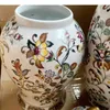 Bouteilles de rangement Fleurs et oiseaux Jar en céramique peints avec pots de gingembre au couvercle Vases de fleurs bijoux en porcelaine Conteneur cosmétique