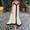 Casual Dresses 2024 Elegant Suspender Maxi Dress Women's Sexy Summer Sling Beach Female Backless V-ringning Prom Vacation Long Long