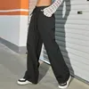 Kvinnor Pants Woman Cargo Relaxed Baggy Clothes Black Demin High midje dragkedja Slim Drawstring Casual Straight Trousers Pantalones