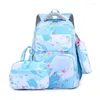 Sacs d'école 3pcs / ensemble Camouflage Printing Kids Backpack for Girl Sac Children Imperproof Schoolbag Get Gratuit Cartoon Pendant Gift