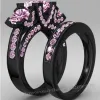 Роскошная принцесса Cut 6ct Pink Sapphrie Ring Set Black Gold 925 Серебряное серебряное обручальное обручальное обручальные кольца для женщин мужчин