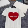 Kadınlar Kırmızı Aşk Kalp Desen Rhinestone Logo Jacuqard Örme Tasarımcı Tees SML