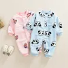 Endelar Autumn Winter nyfödda Baby Girl Clothes Panda Print Baby Boy Romper Warm Spädbarn Baby Boy Girl Girl Soft Fleece Bobysuit Pyjamas