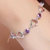 Beaded High Quality 925 Sterling Silver Bracelet Heart Purple Crystal Zircon Bracelet For Woman Party Engagement Jewelry Gift 240423