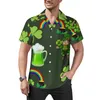 Chemises décontractées pour hommes 3d Print Lucky Grass for Men Vêtements Plant Plante Clover Blans graphiques Hawaiian Streetwear Blouse Male Blouse Boy Button Top