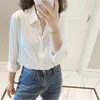 Kvinnors blusar Limiguyue French White Satin Women Summer Versatile Loose Long Sleeve Temperament Silk Shirts Polo Neck Basic Tops Z136