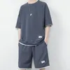 Herrspårar 2024 Våffelmönster 2 stycken män shorts set som sommarspår modekläder harajuku stil lös passform sweatsuit