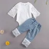 Kledingsets 0-24 Monoths babymeisjes jeans kleren kant holle out romper gescheurde patchwork outfits voor lente herfst