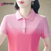 Women's Polos Summe Ice Silk T Shirts Ladies Fashion Gradient Color POLO High Quality Tops T-shirts Anti-Pilling Pulover Tees