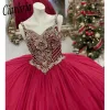 Red Princess Quinceanera Abiti Appliques floreali Lace-up Corset spaghetti cinghie Vestidos de 15 anos