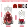 Faux Floral Greenery Angel Rose Gifts For Women Vriendin Eternal Flower In Angel Figurines Glass Cover met Led Light Mothers Valentijnsdag Gift T240422