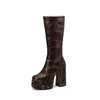 Boots Blxqpyt Zapatos de Mujer 2024 Femmes Léopard Imprimé rond Platform Plateforme Party Goth Ladies Chaussures Plus taille 34-50 33-70