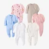 One-Pieces Spring Newborn Footed Pajamas Zipper Girl and Boy Romper Long Sleeve 012 Months Baby Clothe Jumpsuit Cotton Solid White Fashion