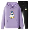 Nuovi uomini da donna con cappuccio da binari con cappuccio casual cartoon cartone animato stampato di cimpella color elabover e lunghi pantaloni a 2 pezzi set da uomo autunno camicia da jogger sport