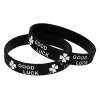 Bracelets 1PC New Fashion Clover Good Luck Silicone Wristband Black Green White Rubber Letters Bracelets&Bangles Women Men Adults SH167