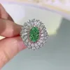 Cluster Rings Charms 925 Real Silver 6 9mm ljusgrön turmalin för kvinnor Gemstone Lab Diamond Wedding Party Fine Jewets Gifts