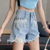 Frauen Shorts Frauen zerrissen Jeans Vintage Y2K Harajuku Diamonds Perlen Bogen Mini Denim 90er Cowboy Kurzhose 2000er Kleidung Sommer