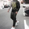 Herrspåriga modeutsläpp för män Set Tiger 3D Printed Cool Long Sleeve T-Shirt Trousers 2 Piece Casual Overize Suit
