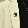 Brooches Lucky Grass Brooch Four-leaf Clover Vintage Emerald Color Lapel Pin Female Wedding Suit Jewelry Accessories