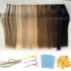 Verlängerungen Klebeband in 20/40pcs menschliches Haarverlängerungen natürliche echte Haarmaschinelle Remy auf Doppelklebebandkleber menschliches Haarverlängerungen