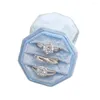 Jewelry Pouches Three Slots Octagonal Exquisite Velvet Box Display With Detachable Lid Ring Storage