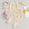 Kledingsets Pudcoco Infant Born Baby Girls Fall Outfit Print Romper met lange mouwen met broeken en hoofdband Pasen 0-18m
