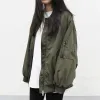 Jackets Oversized Army Green Bomber Jacket Women Harajuku Long Mouw Zipper Up Coats Round Neck Loose Autumn Cardigans Pocket Casual