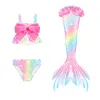 Roupas de banho infantis de sereia caudas de banho para meninas infantils banhando praia de sereia de flor de praia traje monofin roupas de roupas de banho 3pcs conjuntos