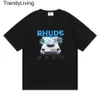 Nouveau créateur de rhudes t-shirts imprimé 24ss hommes femmes rond cou rond manche tshirt décontracté de mode lâche de mode