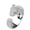 Кольца сатурна стерлингов украшения серебро S925 Diamond Green Eyed Leopard Head 18k Rose Gold Open Ring Женщины 240420