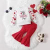 Giyim Setleri Bahar Sevgililer Günü Bebek Bebek Kız Giysileri Mektup Kalp Baskı Uzun Kollu Sweatshirt Düz Renk Parlama Pantolon Kıyafet