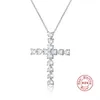 Hängen Lavixmia Italy 316 Solid 925 Sterling Silver 5mm Heart Zricon Cross Pendant Necklace Women Girl Luxury CZ Zircon Jewelry Gift